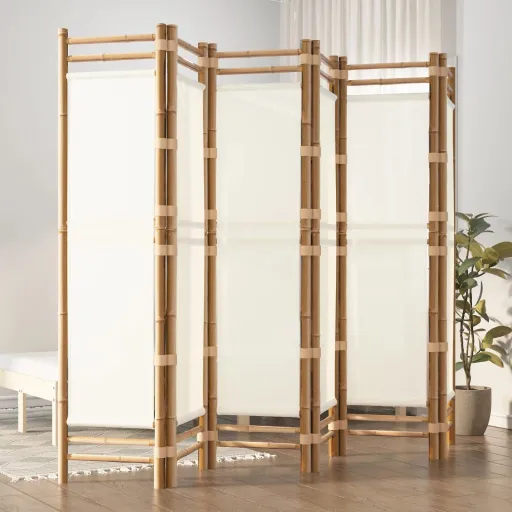 Divisória/Biombo com 6 Painéis Dobráveis 240 cm Bambu e Lona