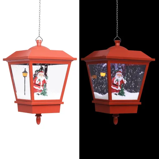 Candeeiro de Teto c/ Luzes LED e Pai Natal 27x27x45 cm Vermelho