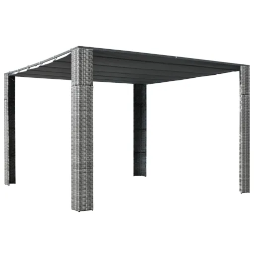 Gazebo Ccom Teto em Vime PE 300x300x220 cm Cinzento e Antracite