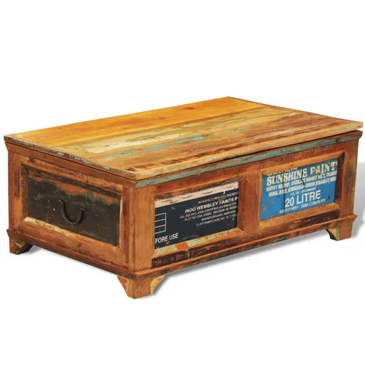 Mesa de Centro Vintage com Armazenamento, Madeira Reciclada