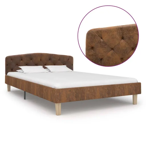 Estrutura de Cama 120x200 cm Camurça Artificial Castanho