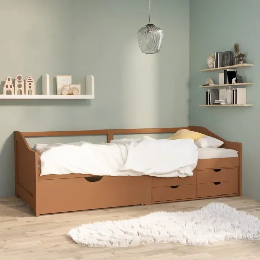 Sofá-Cama 3 Lugares c/ Gavetas 90x200 cm Pinho Castanho-Mel