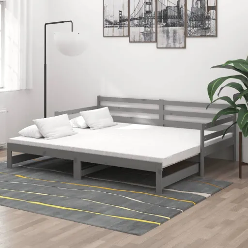 Estrutura Sofá-Cama de Puxar 2x(90x200) cm Pinho Maciço Cinza
