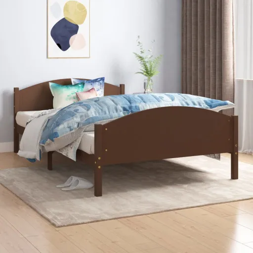 Estrutura de Cama 120x200 cm Pinho Maciço Castanho-Escuro