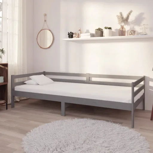 Sofá-Cama com Colchão 90x200 cm Pinho Maciço Cinzento