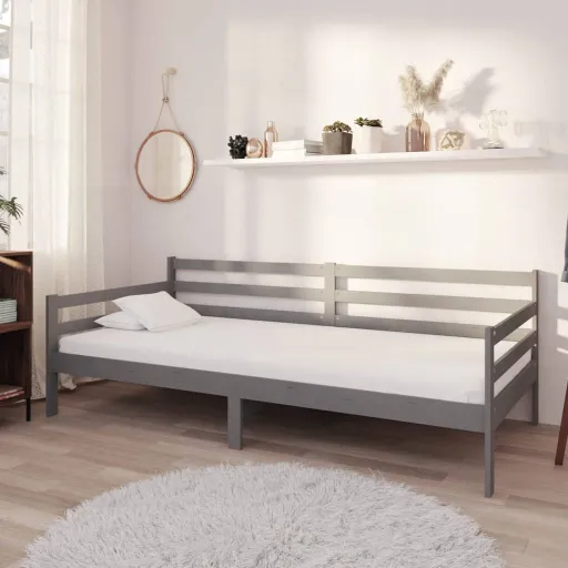 Sofá-Cama com Colchão 90x200 cm Pinho Maciço Cinzento