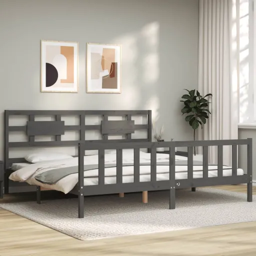 Estrutura de Cama com Cabeceira 200x200 cm Madeira Maciça Cinza