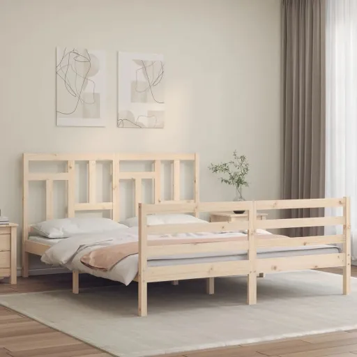 Estrutura de Cama com Cabeceira 160x200 cm Madeira Maciça