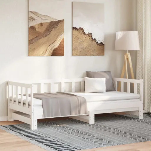 Sofá-Cama de Puxar 2x(90x200) cm Pinho Maciço Branco