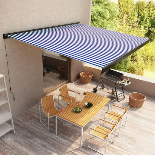 Toldo Manual com Caixa 450x300 cm Azul e Branco