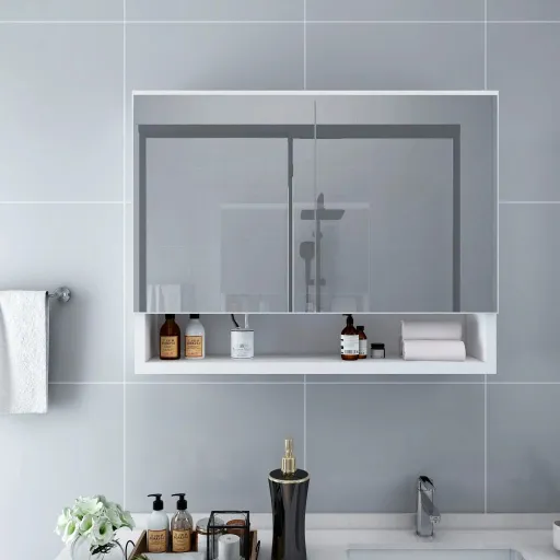 Armário Espelhado Casa de Banho com LED 80x15x60 cm MDF Branco
