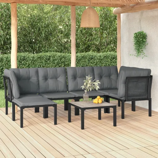 Conjunto Lounge de Jardim Vime PE Preto e Cinzento (7 pcs)
