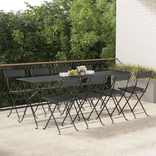 Cadeiras de Bistrô Dobráveis   Vime PE e Aço Preto (8 pcs)