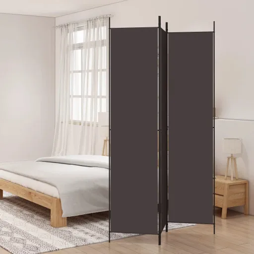 Biombo/Divisória com 3 Painéis 150x220 cm Tecido Castanho