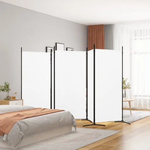 Biombo com 5 Painéis 433x180 cm Tecido Branco
