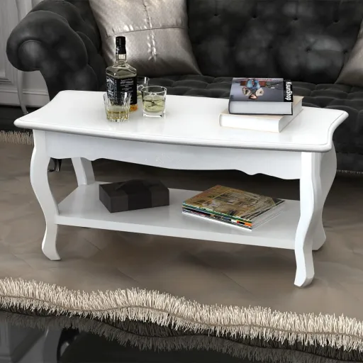 Mesa de Centro com 2 Prateleiras MDF Branco