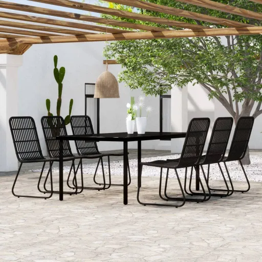 Conjunto de Jantar para Jardim Preto (7 pcs)