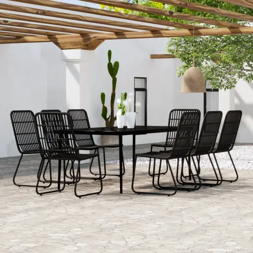Conjunto de Jantar para Jardim Preto (9 pcs)