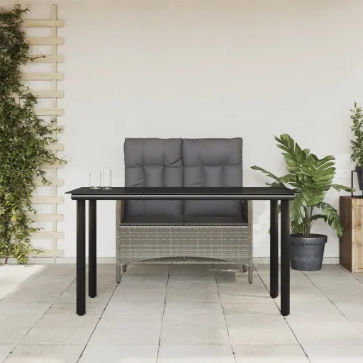 Conjunto de Jantar p/ Jardim c/ Almofadões Vime PE Cinza (2 pcs)