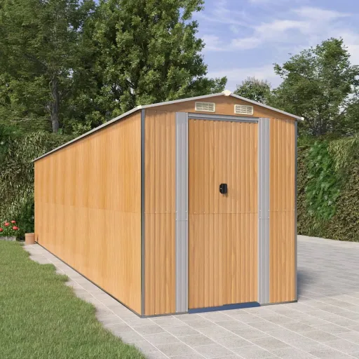 Abrigo de Jardim 192x772x223 cm Aço Galvanizado Castanho