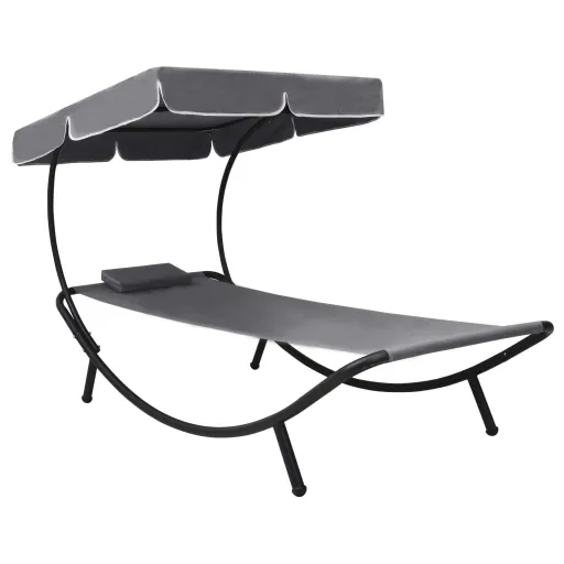 Espreguiçadeira com Toldo e Almofada Cinzento