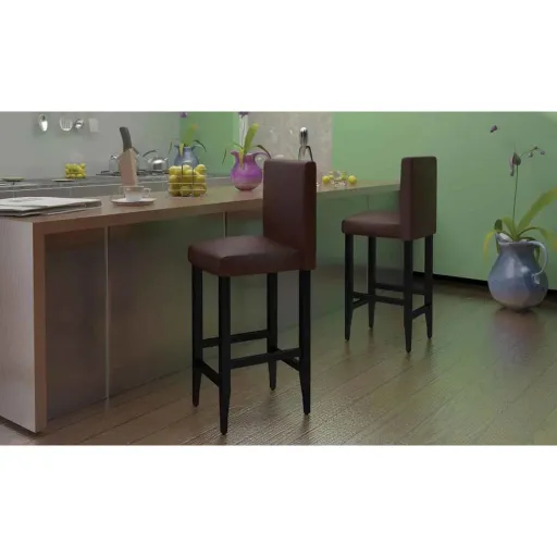 Bancos de Bar   Couro Artificial Castanho-Escuro (6 pcs)