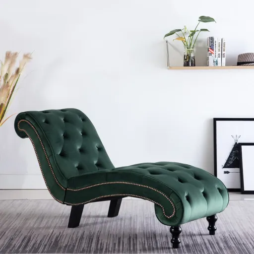 Chaise Longue em Veludo Verde
