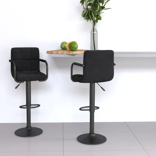 Bancos de Bar   Veludo Preto (2 pcs)
