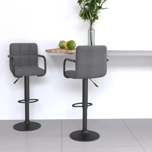 Bancos de Bar   Tecido Cinzento-Claro (2 pcs)