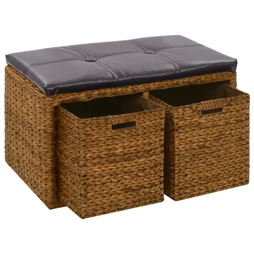 Banco com 2 Cestos Erva Marinha 71x40x42 cm Castanho