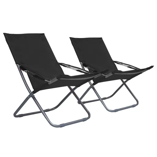 Cadeiras de Praia Dobráveis   Tecido Preto (2 pcs)