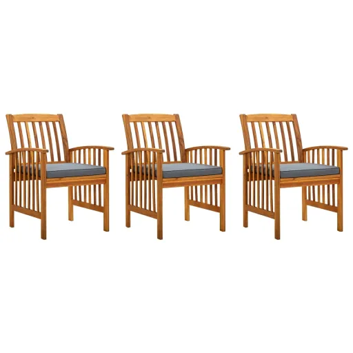 Cadeiras de Jantar p/ Jardim   c/ Almofadões Acácia Maciça (3 pcs)