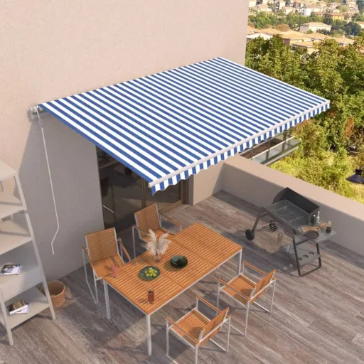 Toldo Retrátil Automático 500x350 cm Azul e Branco