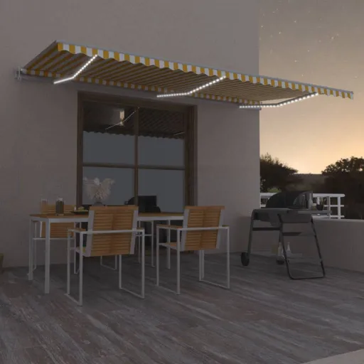 Toldo Autom. LED e Sensor de Vento 600x350 cm Amarelo/Branco