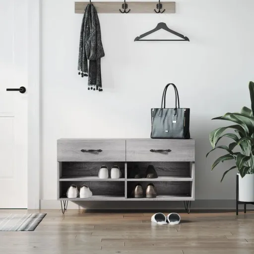 Banco Sapateira 102x35x55 cm Derivados Madeira Cinzento Sonoma