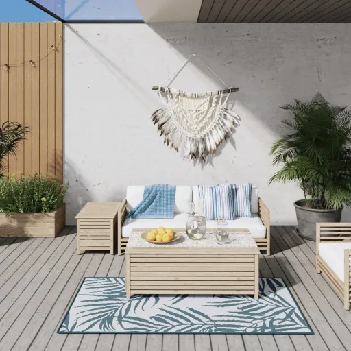 Tapete de Exterior c/ Design Reversível 80x150 cm Ciano/Branco