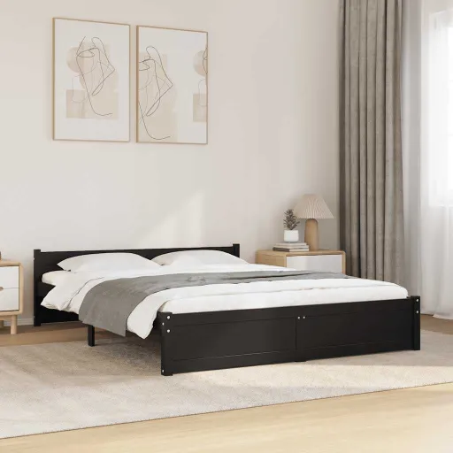 Estrutura de Cama 140x190 cm Madeira Maciça Preto