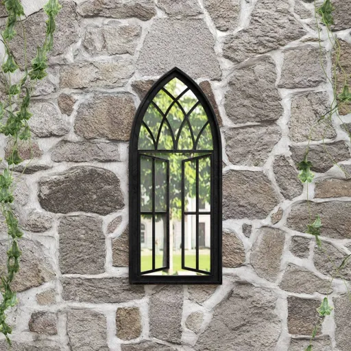 Espelho de Jardim p/ Uso Exterior Ferro 70x30 cm Preto