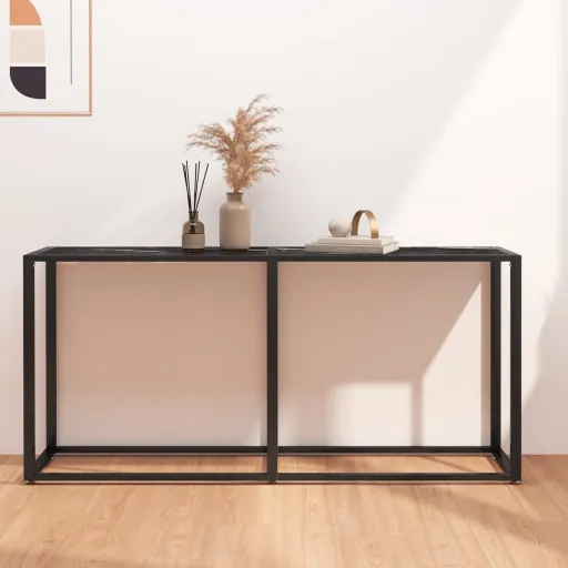 Mesa Consola Mármore Preto 160x35x75,5 cm Vidro Temperado
