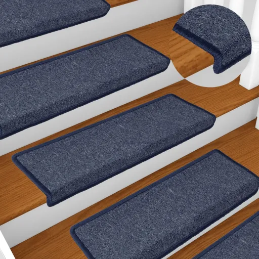 Tapetes de Escada 15 Peças 65x21x4 cm Cinza Escuro e Azul com Borda Retangular