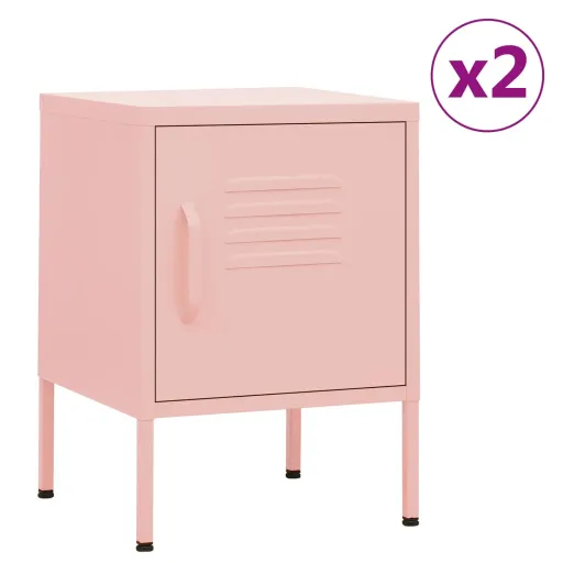 Mesas de Cabeceira   35x35x51 cm Aço Rosa (2 pcs)