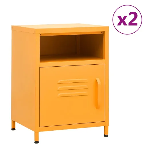 Mesas de Cabeceira   35x35x51 cm Aço Amarelo Mostarda (2 pcs)