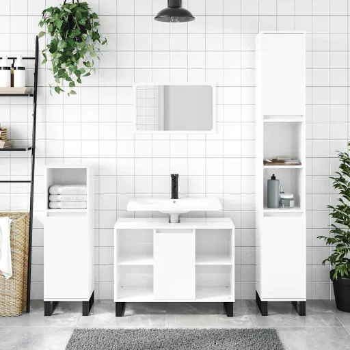Armário WC 80x33x60 cm Derivados de Madeira Branco Brilhante