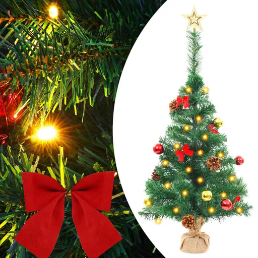 Árvore de Natal Artificial Pré-Iluminada + Enfeites 64 cm Verde