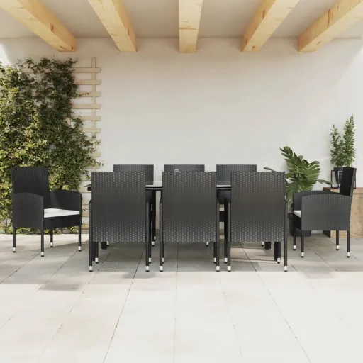 Conjunto de Jantar para Jardim Vime PE e Aço Preto (9 pcs)