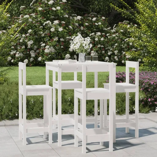 Conjunto de Bar para Jardim Pinho Maciço Branco (5 pcs)