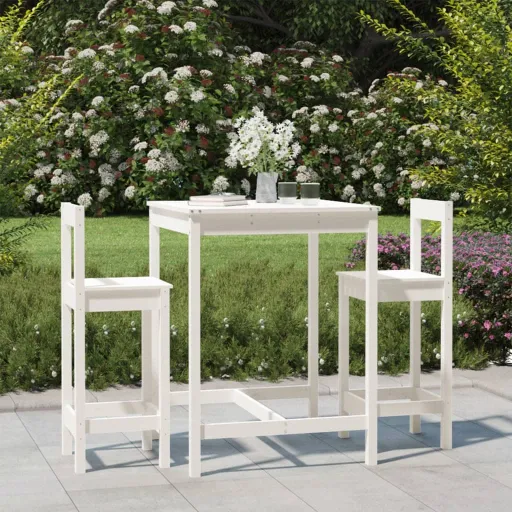 Conjunto de Bar para Jardim Pinho Maciço Branco (3 pcs)