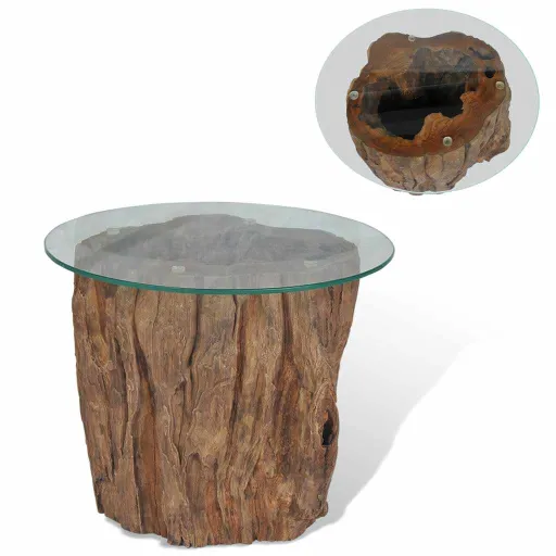 Mesa de Centro em Teca e Vidro 50x40 cm