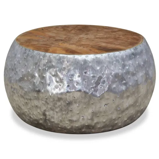 Mesa de Centro em Teca e Alumínio 60x60x30 cm