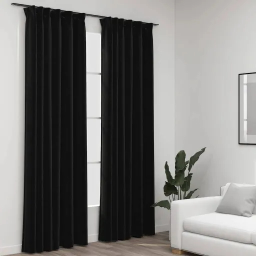Cortinas Opacas Aspeto Linho + Ganchos   140x245cm Antracite (2 pcs)